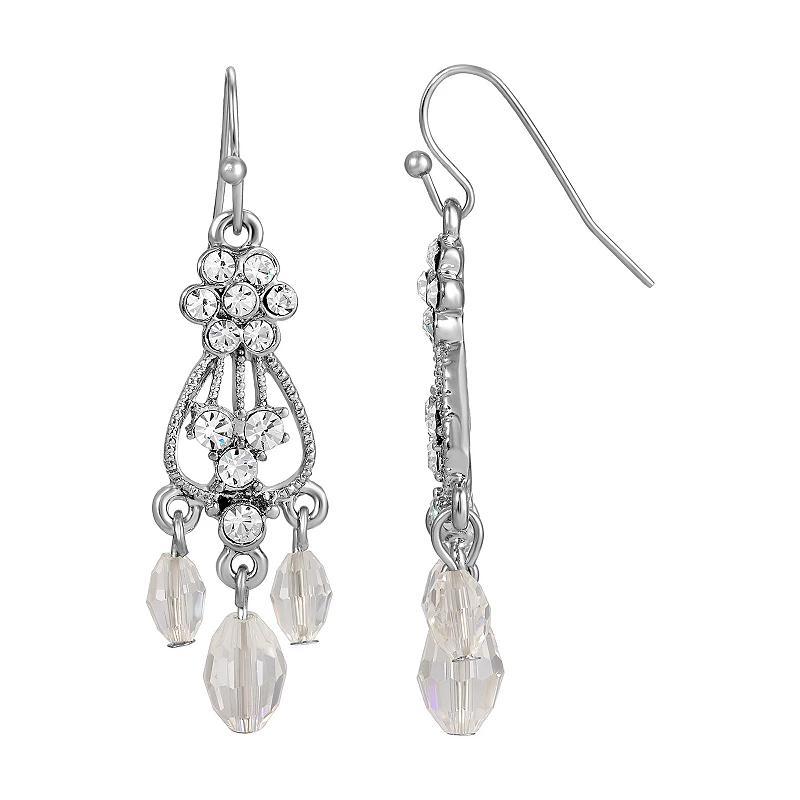 1928 Silver Tone Crystal Chandelier Earrings, One Size , White Product Image