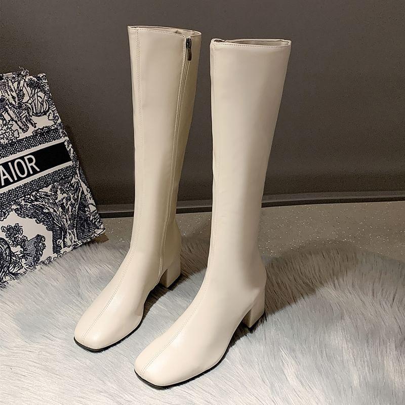 Square Toe Block Heel Knee High Boots Product Image