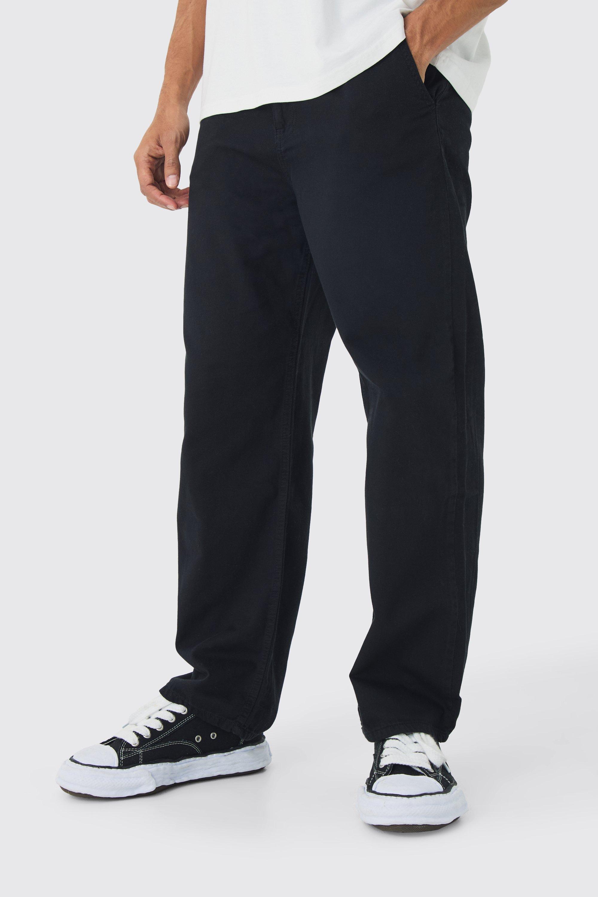 Relaxed Chinos With Drawcords In Black | boohooMAN USA Product Image