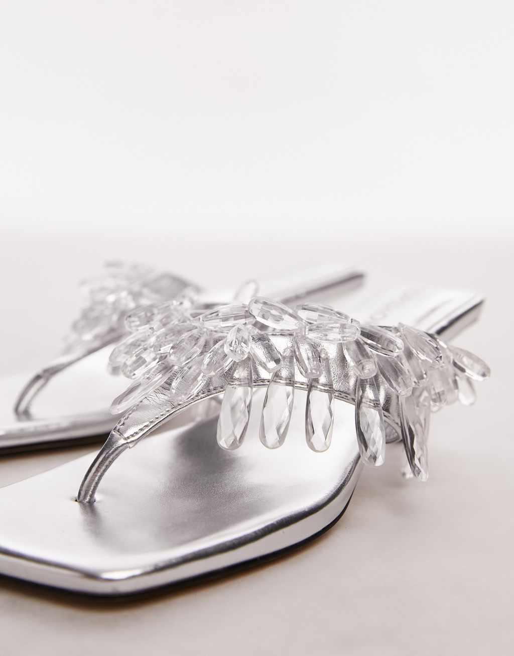 Topshop Idris heeled sandal with beading in silver Product Image