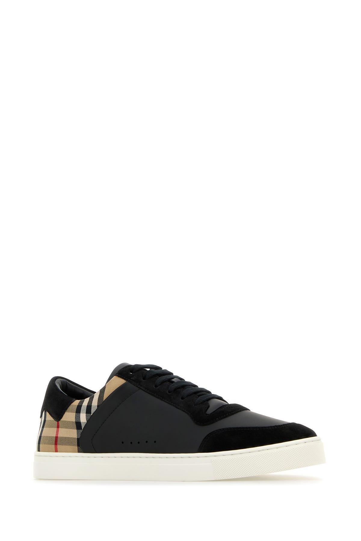 BURBERRY Stevie Check-print Leather Low-top Trainers In Black Product Image