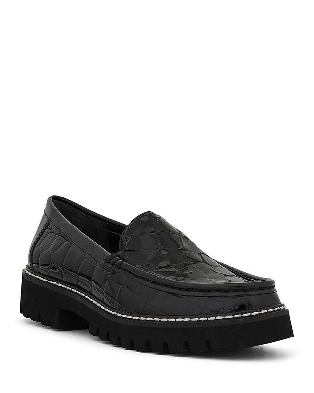 Donald Pliner Hope Crocodile Embossed Patent Leather Lug Sole Platform Loafers Product Image