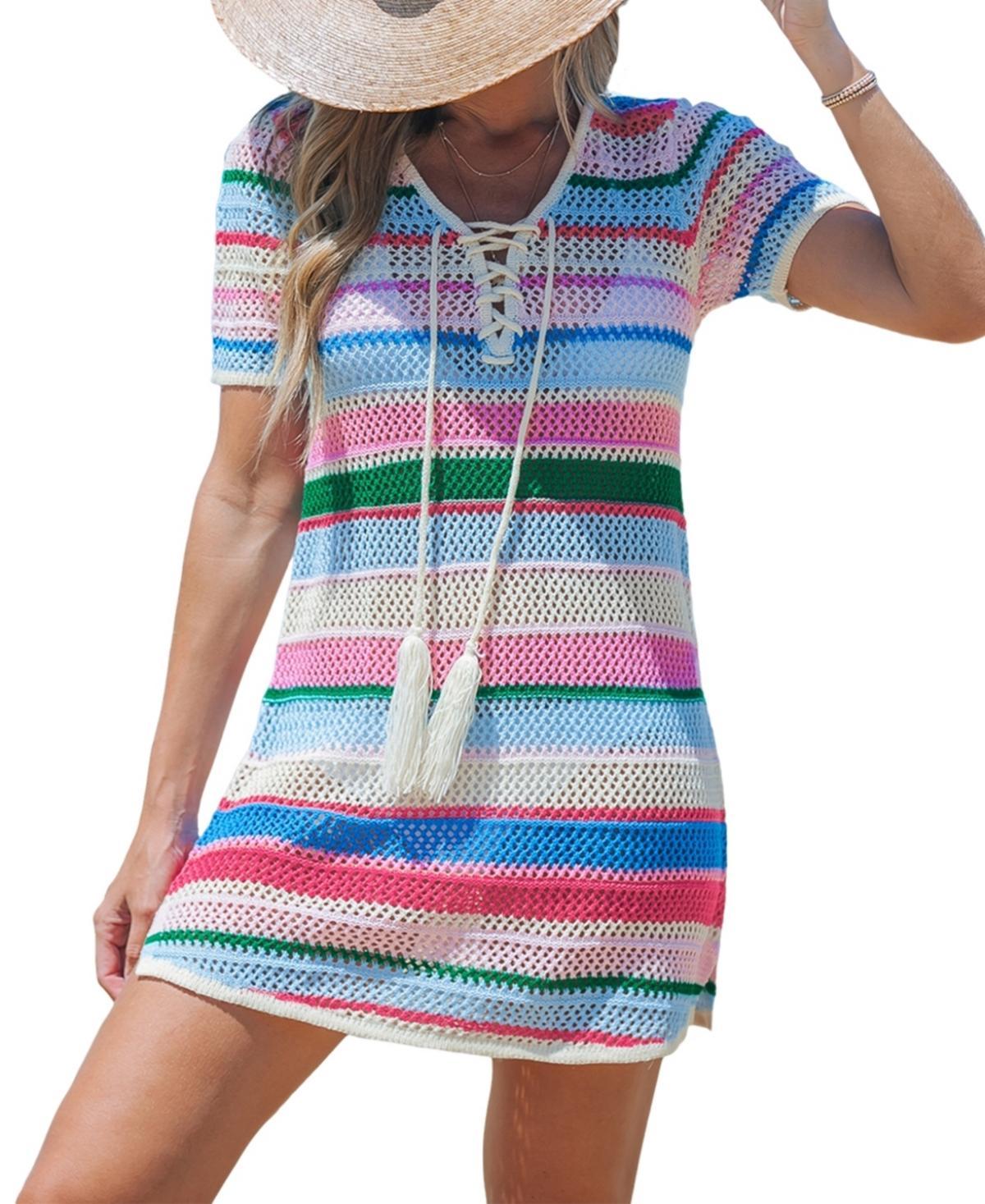 Cupshe Womens Rainbow Crochet Beach Cover-Up Product Image