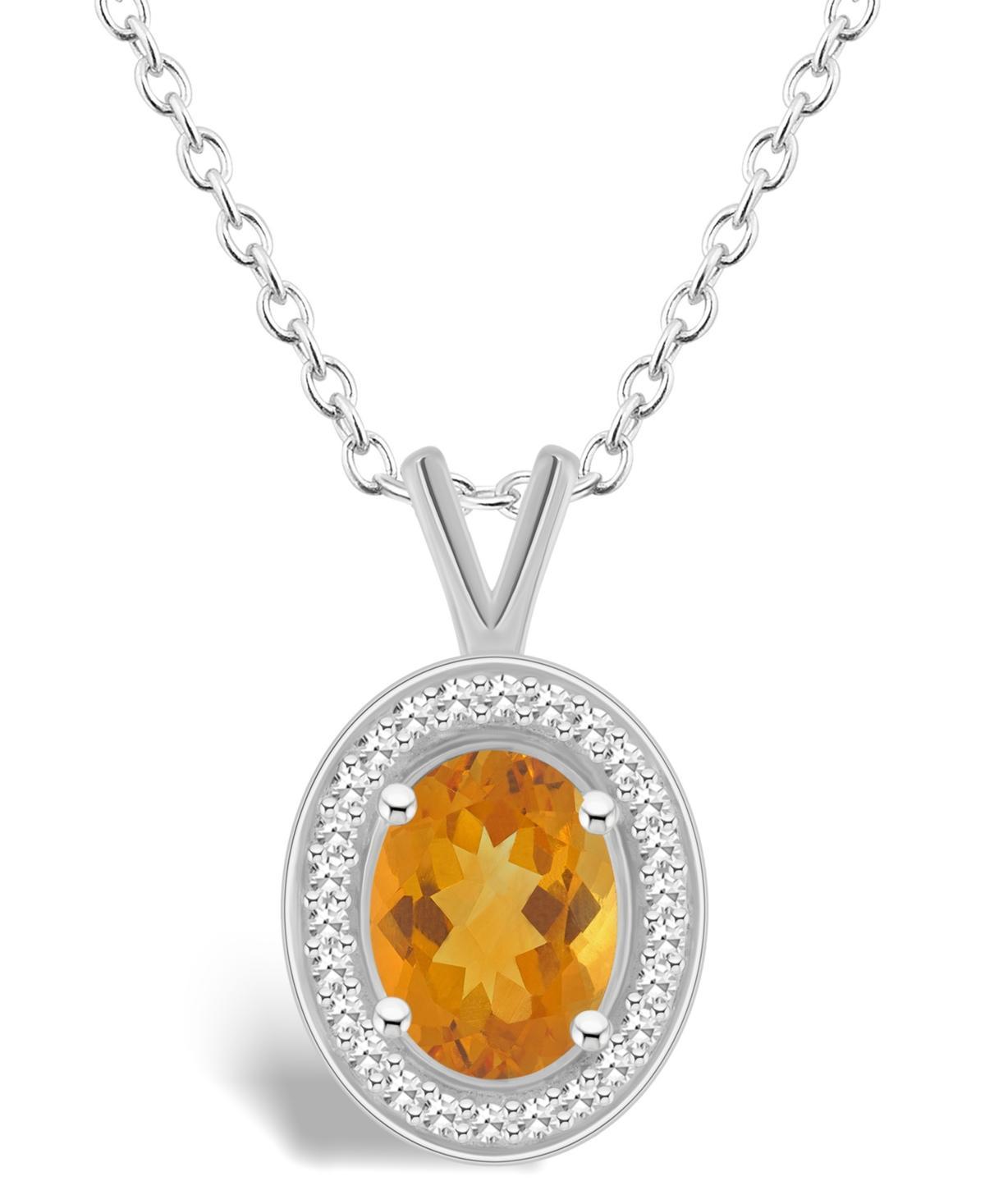 Celebration Gems 8 mm x 6 mm Gemstone & 1/8 Carat T.W. Diamond Octagonal Halo Pendant Necklace, Womens Citrine Product Image