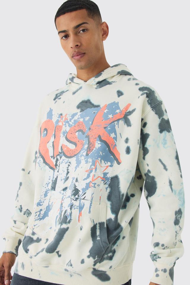 Oversized Boxy Risk Print Hoodie | boohooMAN USA Product Image