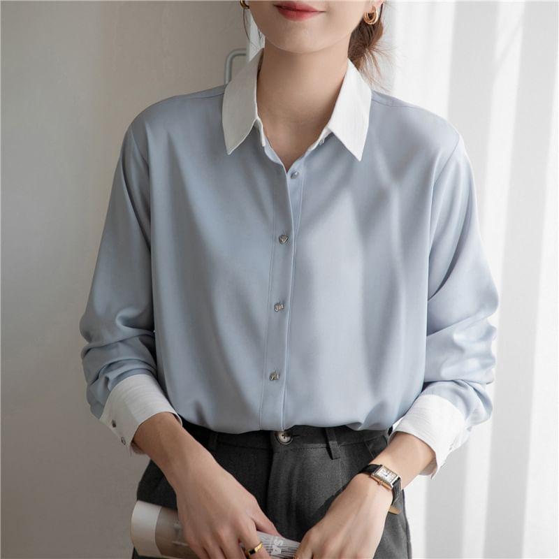 Long-Sleeve Two Tone Shirt Product Image