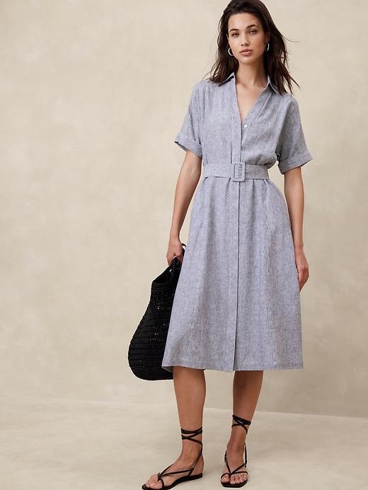 Linen-Blend Midi Shirtdress Product Image