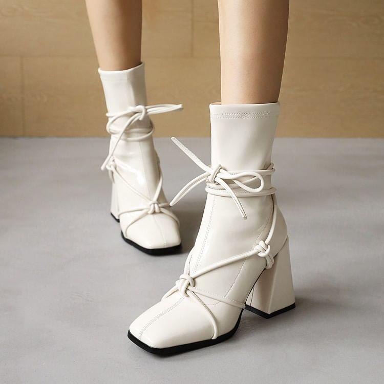 Block Heel Square Toe Short Boots Product Image