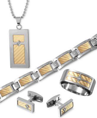 Men's Inlay Jewelry in 18k Gold and Stainless Steel Product Image