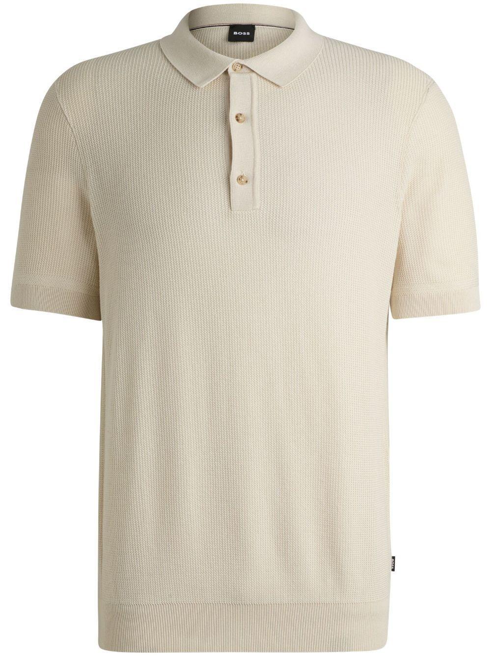 HUGO BOSS Regular-fit Polo Sweater With Mixed Structures In White Product Image