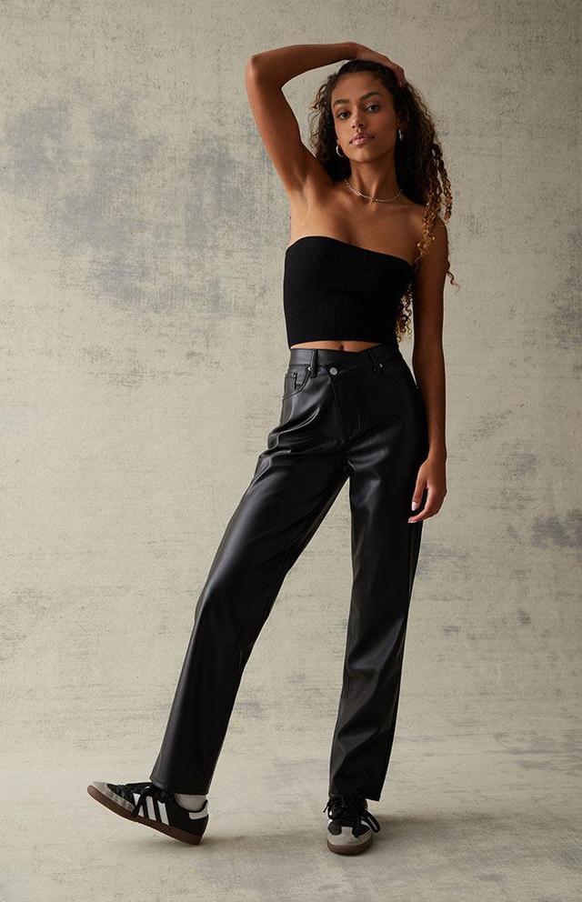 Women's Faux Leather Asymmetrical Dad Pants - Product Image