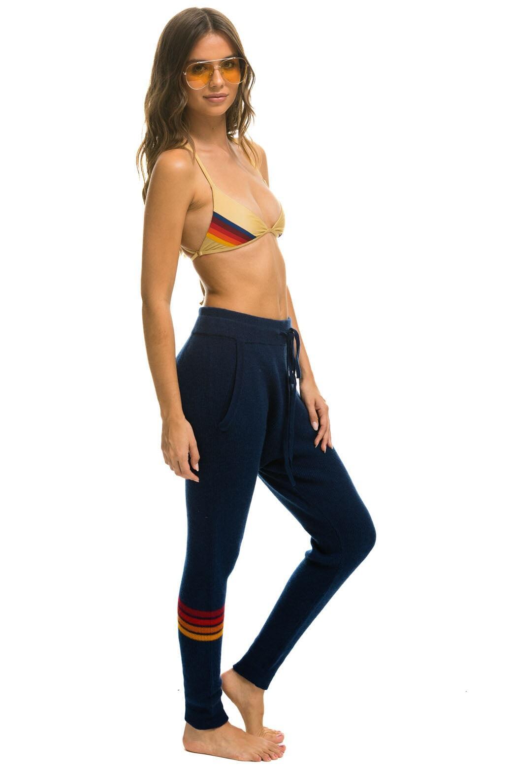 RAINBOW 4 STRIPE CASHMERE RELAXED FIT PANT - MIDNIGHT Female Product Image