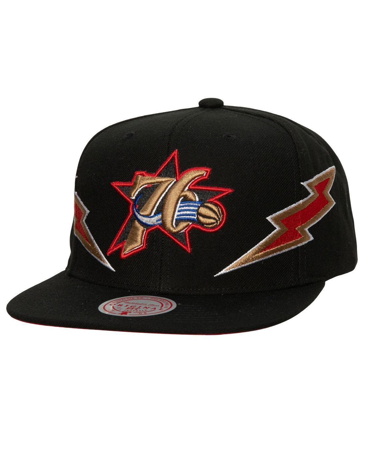 Mens Mitchell & Ness Black Philadelphia 76ers Hardwood Classics Soul Double Trouble Lightning Snapback Hat Product Image