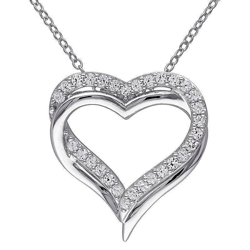 Stella Grace Sterling Silver Lab-Created White Sapphire Crossover Heart Pendant Necklace, Womens Product Image