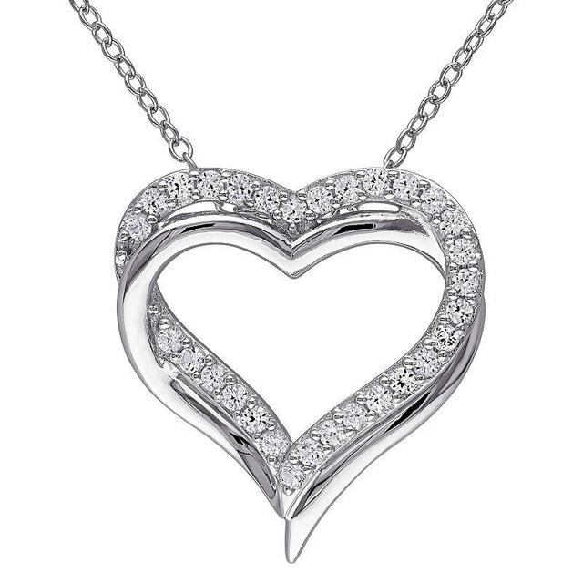 Stella Grace Sterling Silver Lab-Created White Sapphire Crossover Heart Pendant Necklace, Womens Product Image