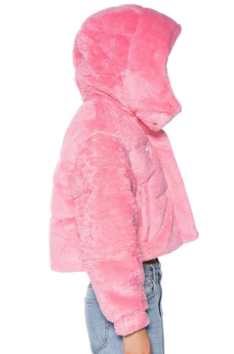 MARDIE PINK FUZZY HOODED PUFFER Product Image