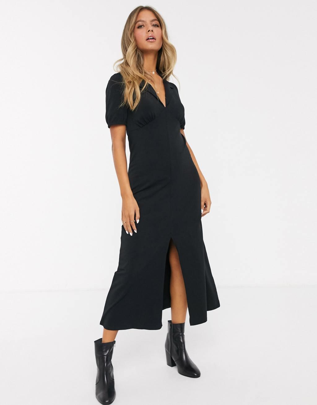 ASOS DESIGN ultimate midi tea dress with collar in black Product Image