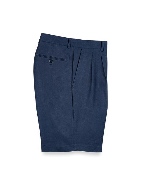 Linen Pleated Shorts - Navy Product Image