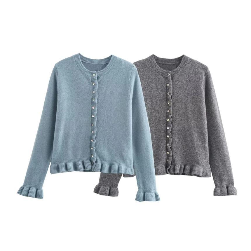 Round Neck Ruffle Trim Cardigan Product Image