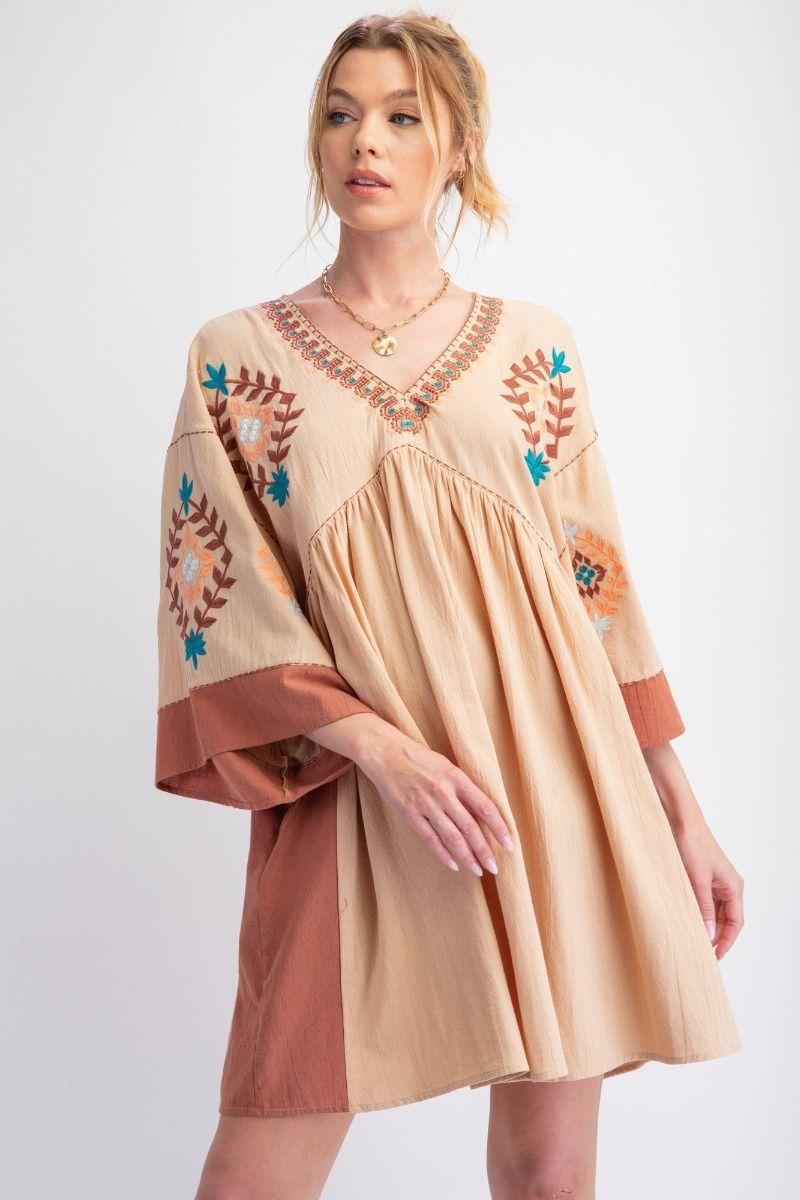 Wanderland Natural Embroidered Sleeve Dress (Small to Large) Product Image