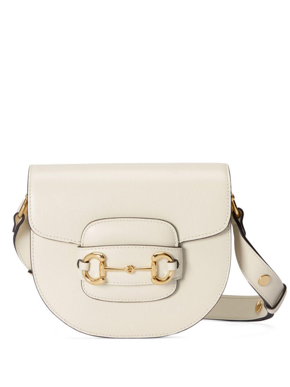 GUCCI Horsebit 1955 Leather Shoulder Bag In White Product Image