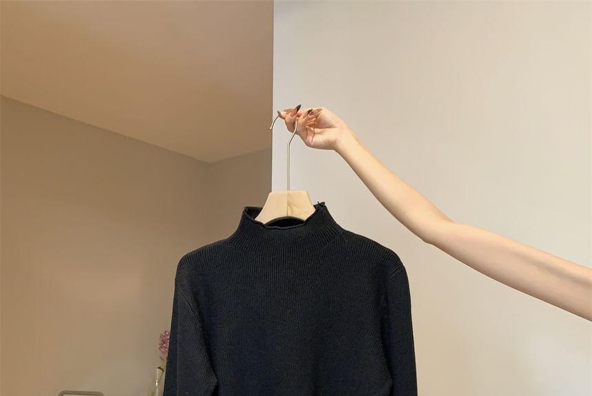 Mock Neck Plain Ribbed Sweater Product Image