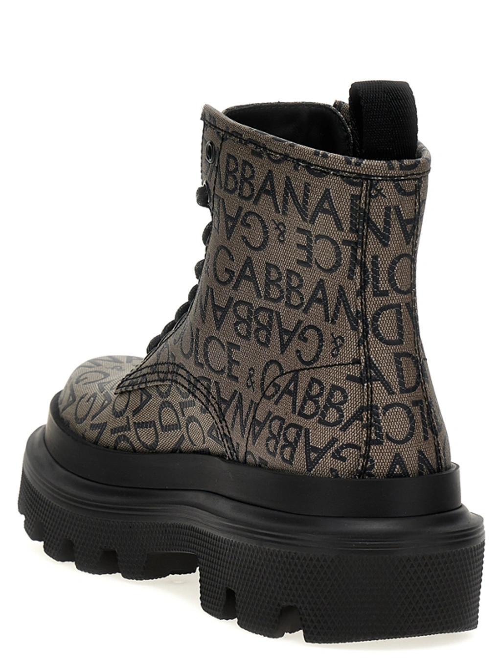 DOLCE & GABBANA Logo-jacquard Ankle Boots In Gray Product Image