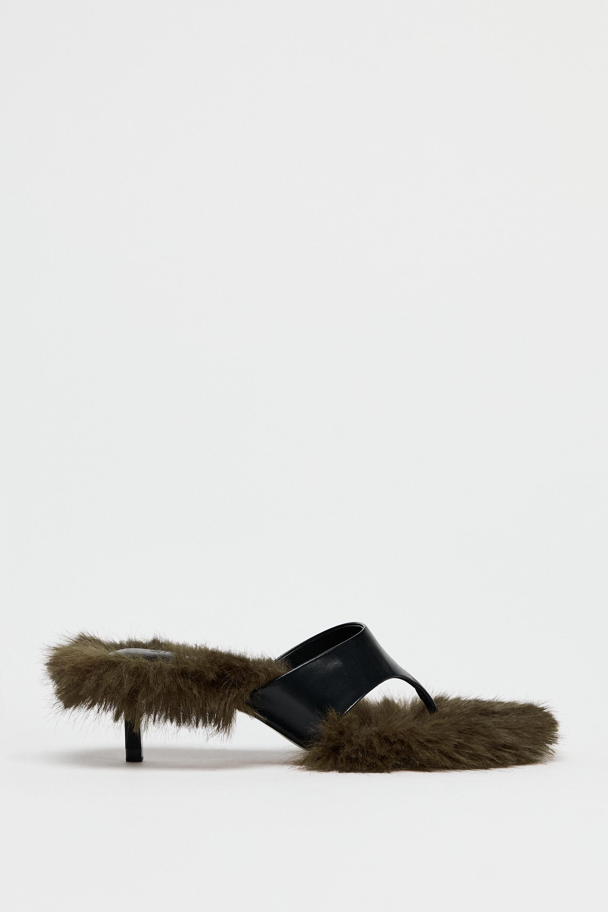 FAUX FUR LEATHER HEELED SANDALS LIMITED EDITION Product Image