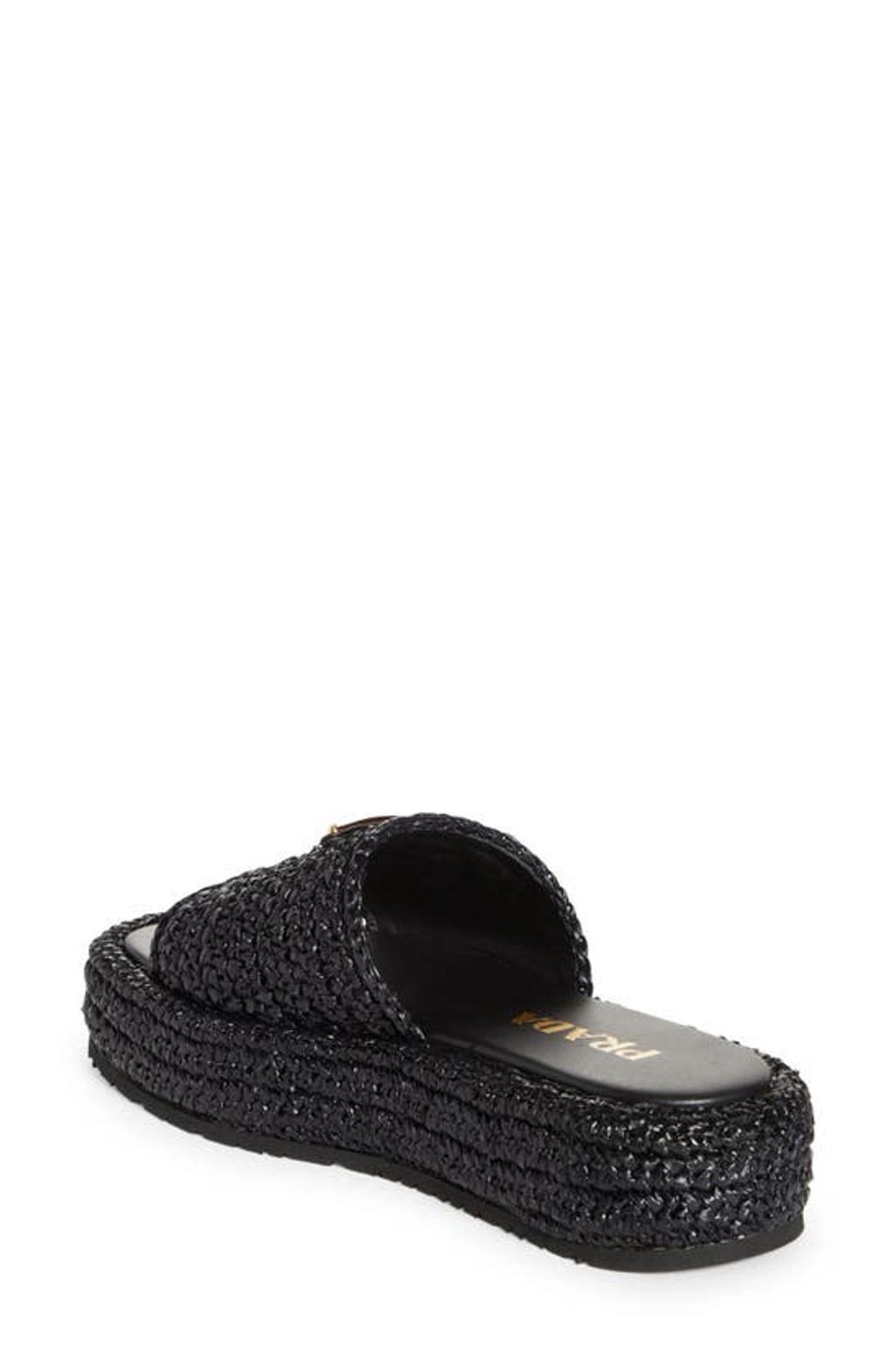 Raffia Flatform Slide Sandal In Black Product Image