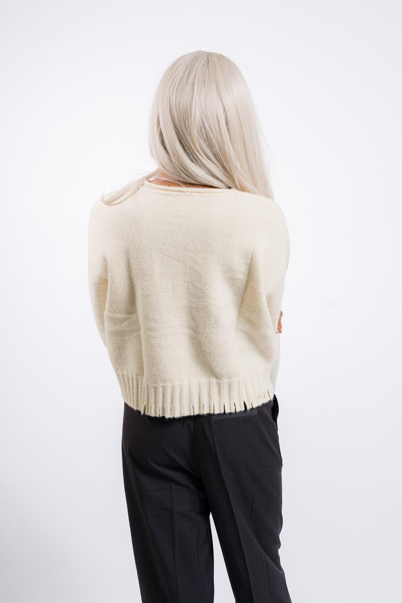 Grade & Gather Distressed Hem Sweater Top - Ivory Female Product Image