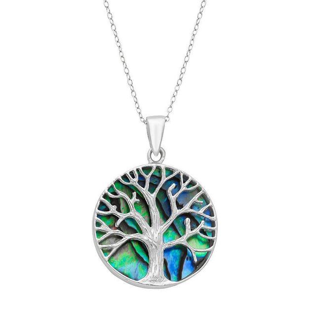 Sterling Silver Abalone Reversible Tree Of Life Pendant Necklace, Womens Green Product Image