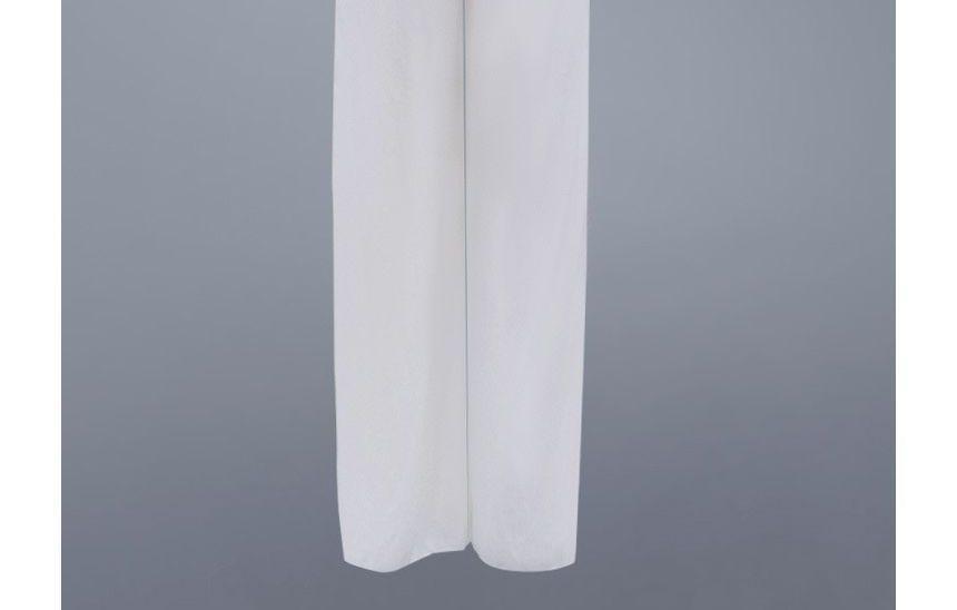 Halter Neck Plain Keyhole Faux Pearl Embroidered Wide Leg Cocktail Jumpsuit Product Image