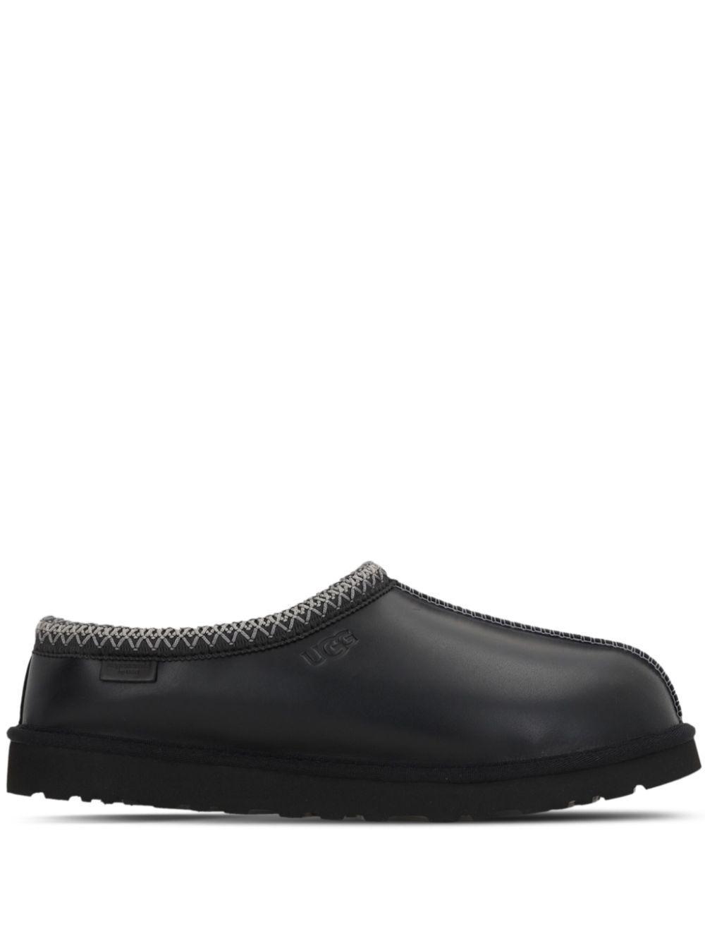 UGG Mens Black Tasman Branded Leather Slippers Product Image