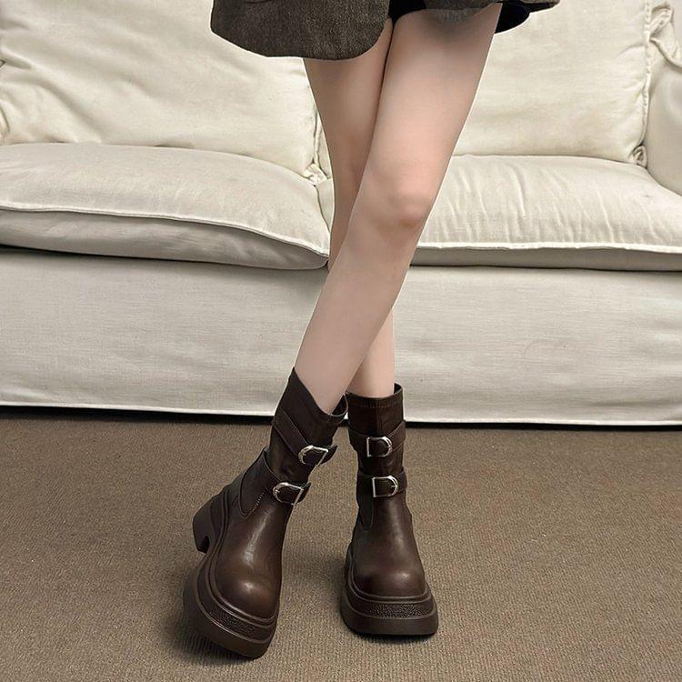 Platform Buckled Short Boots Product Image