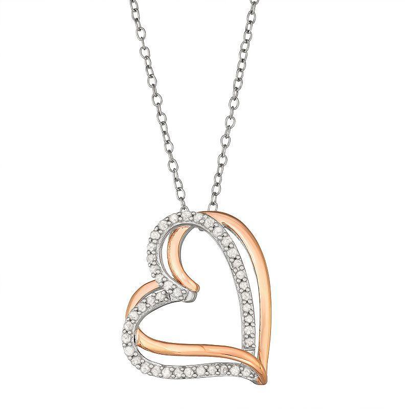 Two Tone Sterling Silver 1/4 Carat T.W. Diamond Interlocking Heart Pendant Necklace, Womens Pink Tone Product Image