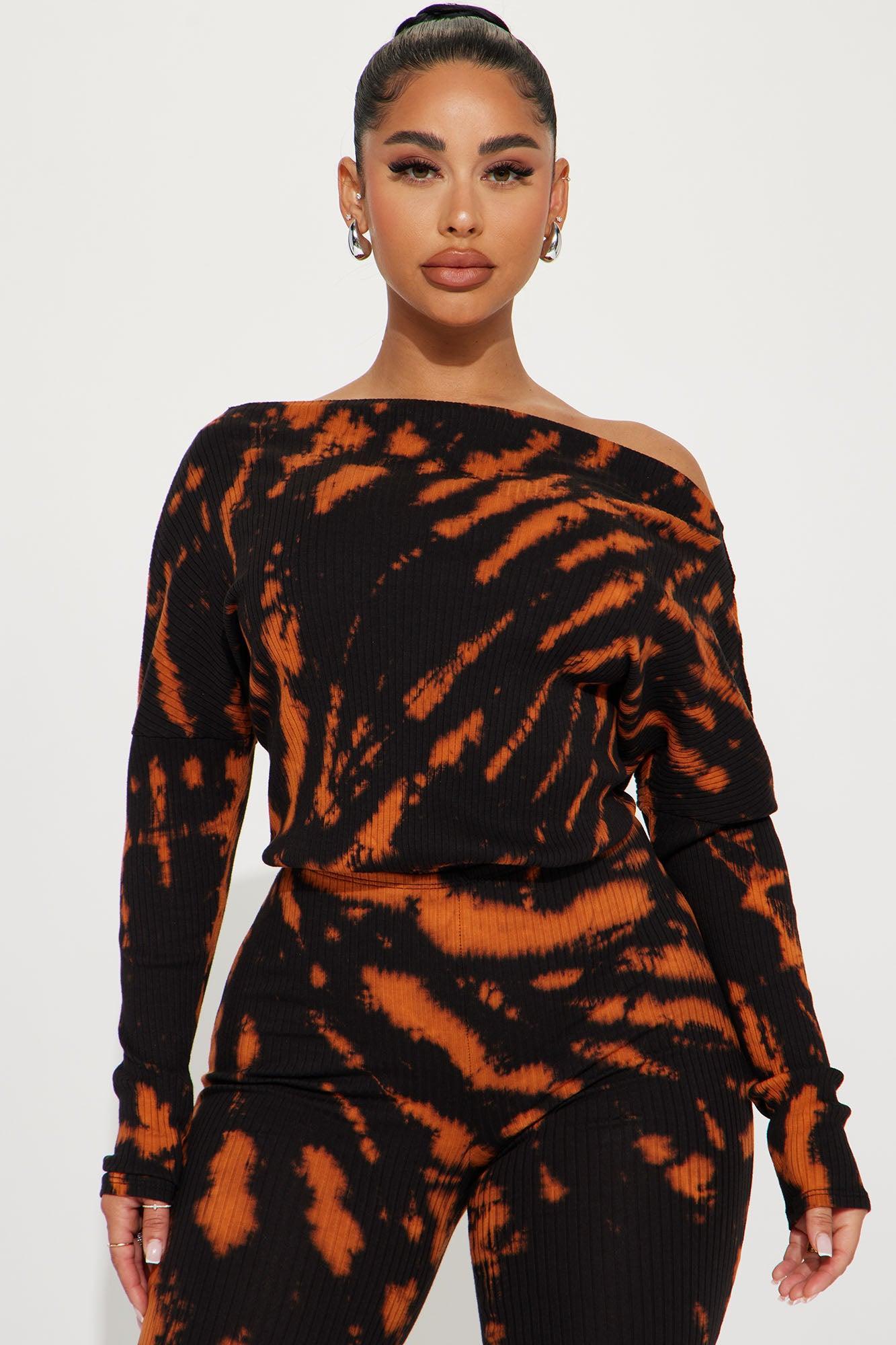 Very Cozy Tie Dye Jumpsuit  - Black/Orange Product Image