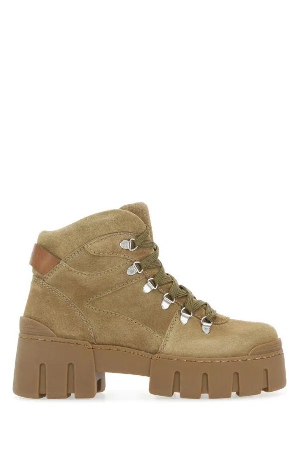 Chunky Sole Suede Ankle Boots In Beige product image