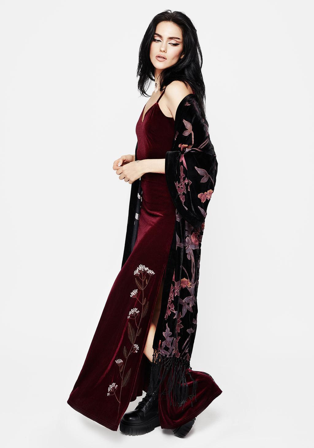 Virosa Floral Embroidered Velour Gown Product Image