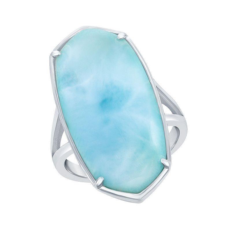 Sterling Silver Long Hexagon Larimar Ring, Womens Product Image