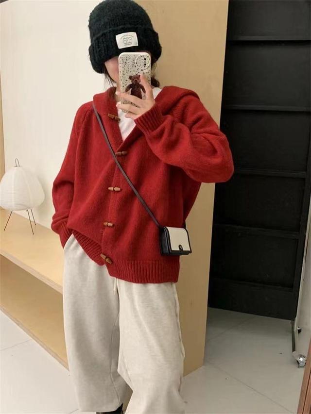 Plain Hooded Cardigan Product Image