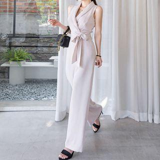 Sleeveless Tie-Front Wide Leg Jumpsuit Product Image