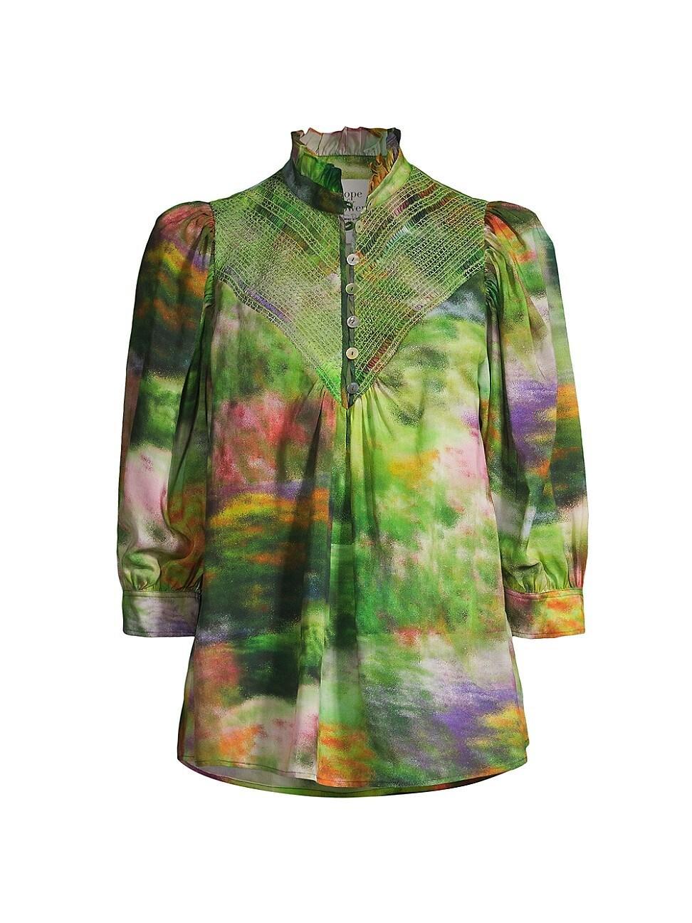 Womens Watercolor Smocked Shirt product image