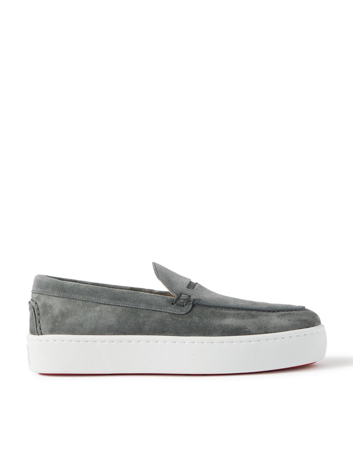 CHRISTIAN LOUBOUTIN Men's Paqueboat Suede Boat Shoes In Grey Product Image