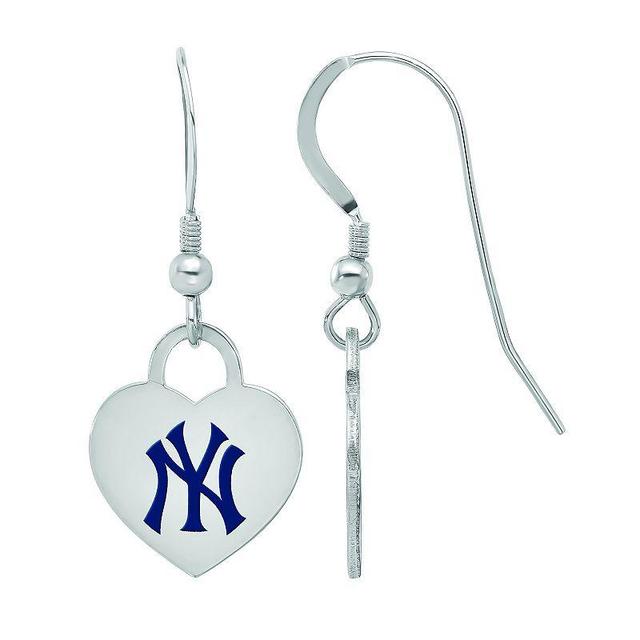 LogoArt Sterling Silver New Yankees Heart Dangle Earrings, Womens Product Image