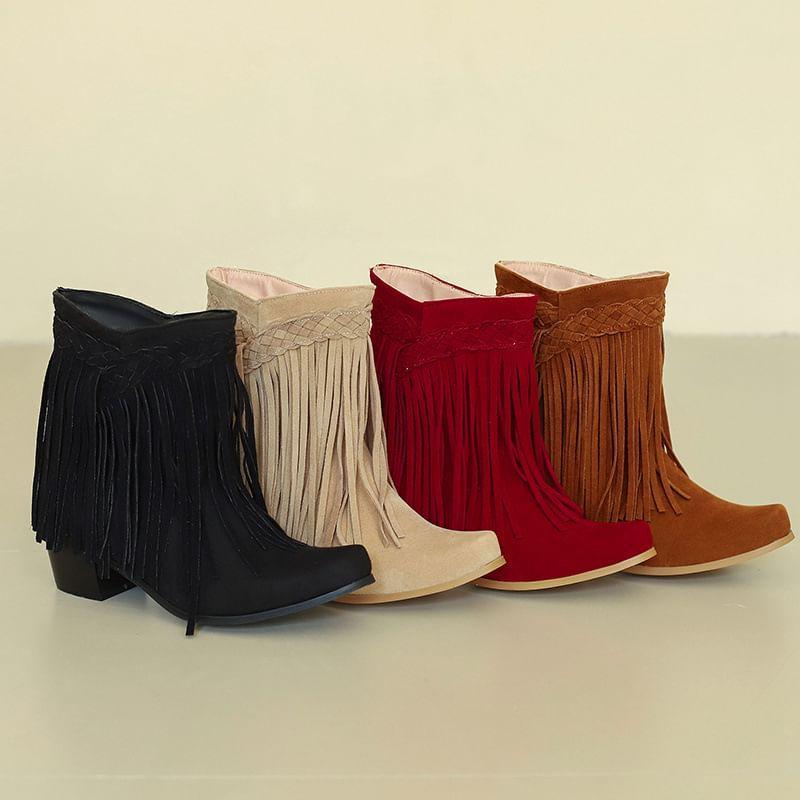 Tassel Chunky Heel Short Boots Product Image