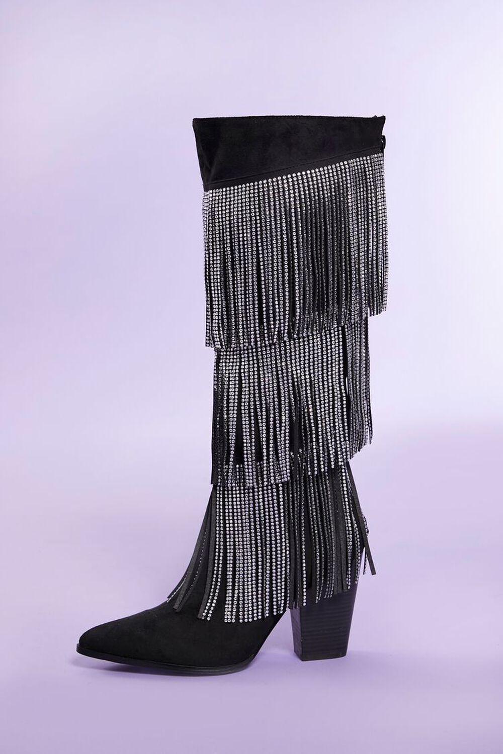 Over-the-Knee Rhinestone Fringe Boots | Forever 21 Product Image