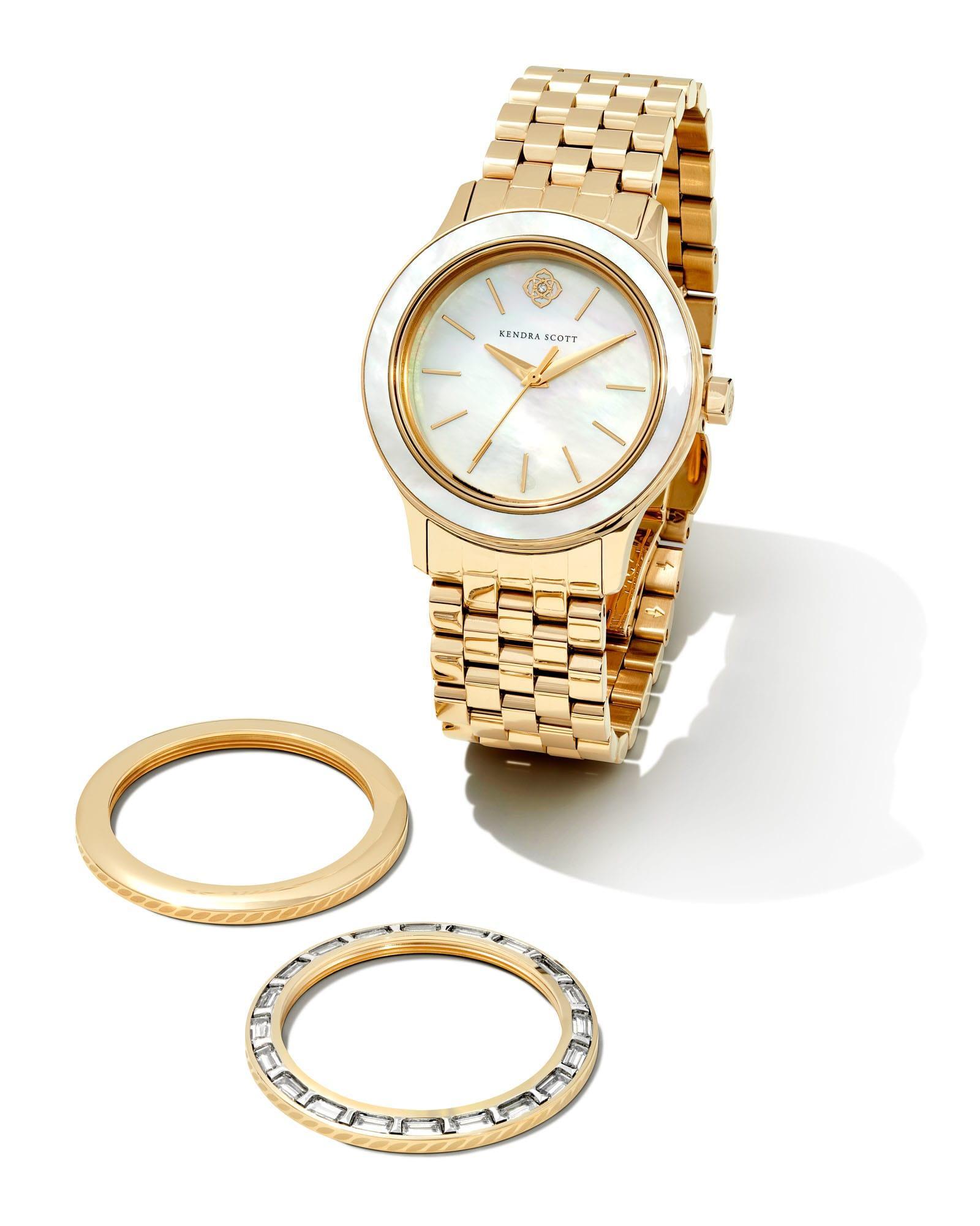 Kendra Scott Womens Alex Three Hand Gold Stainless Steel Bracelet Watch Gift Set Product Image