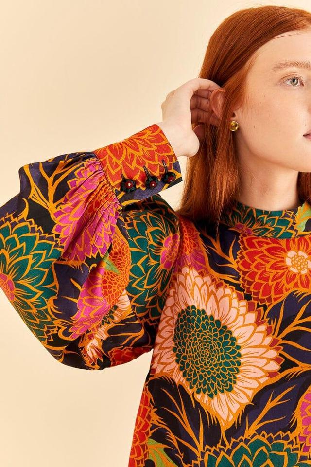 Multicolor Vintage Garden Satin Blouse Product Image