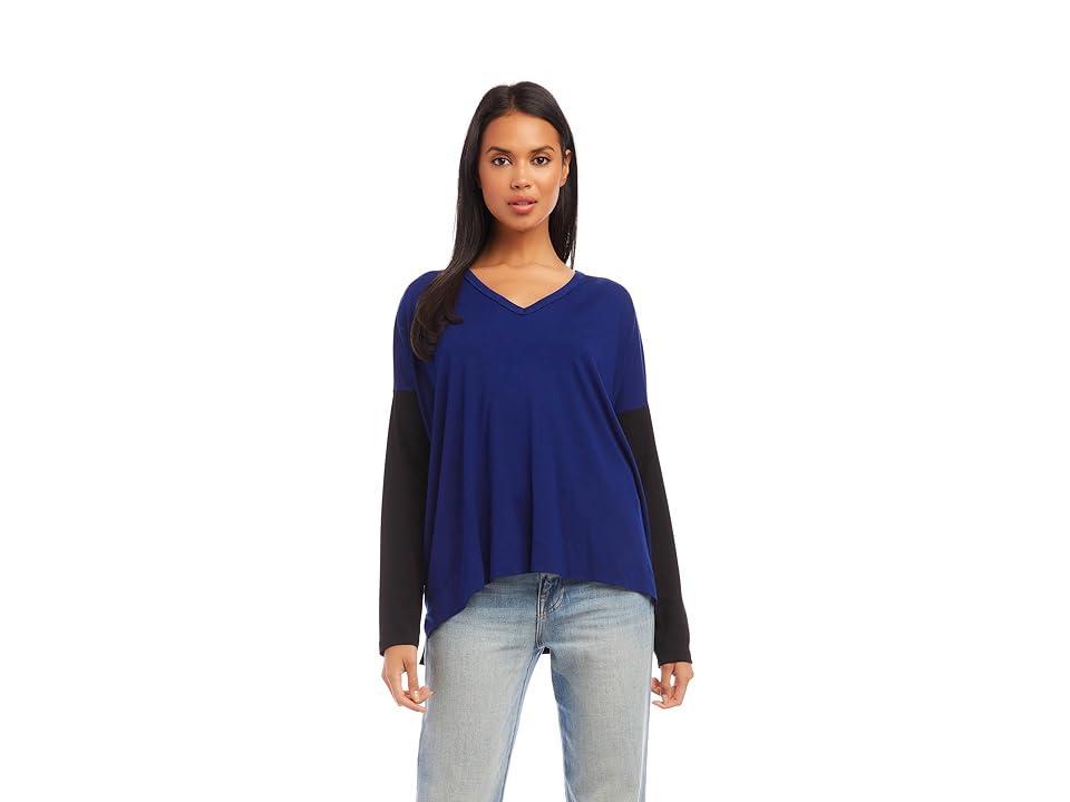 Karen Kane Color-block V-Neck Top (Iris) Women's Clothing Product Image