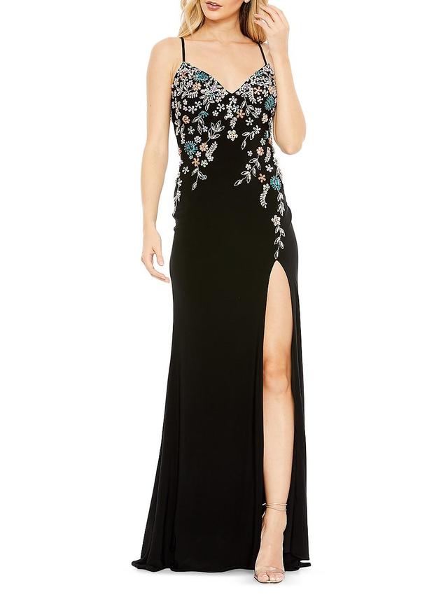 Womens Floral Crystal-Embellished Gown Product Image